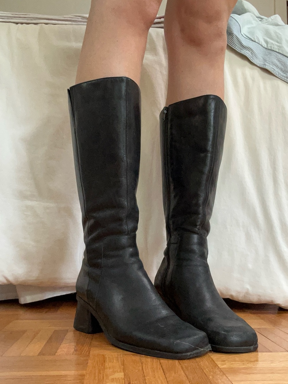 Naturalizer Leather Black Knee-High Heeled Boots